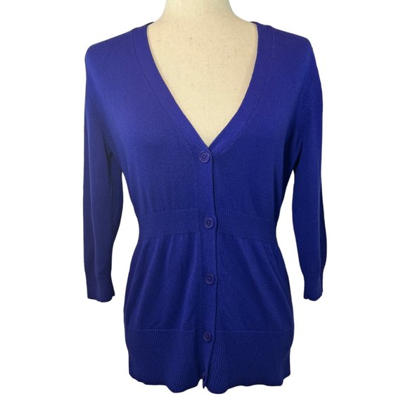Ann Taylor Purple V-Neck Three-Quarter Sleeve Tailored Cardigan Size Med… - Picture 1 of 7